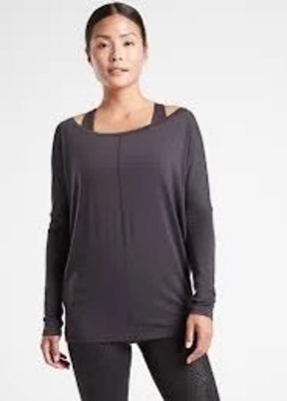 Athleta Essence Flow Top Spring Night Gray Women's Medium Oversized Boxy Pilates